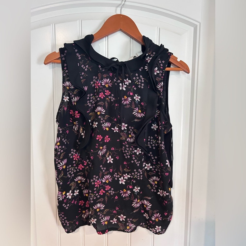 LC Lauren Conrad Black and Pink Floral Blouse